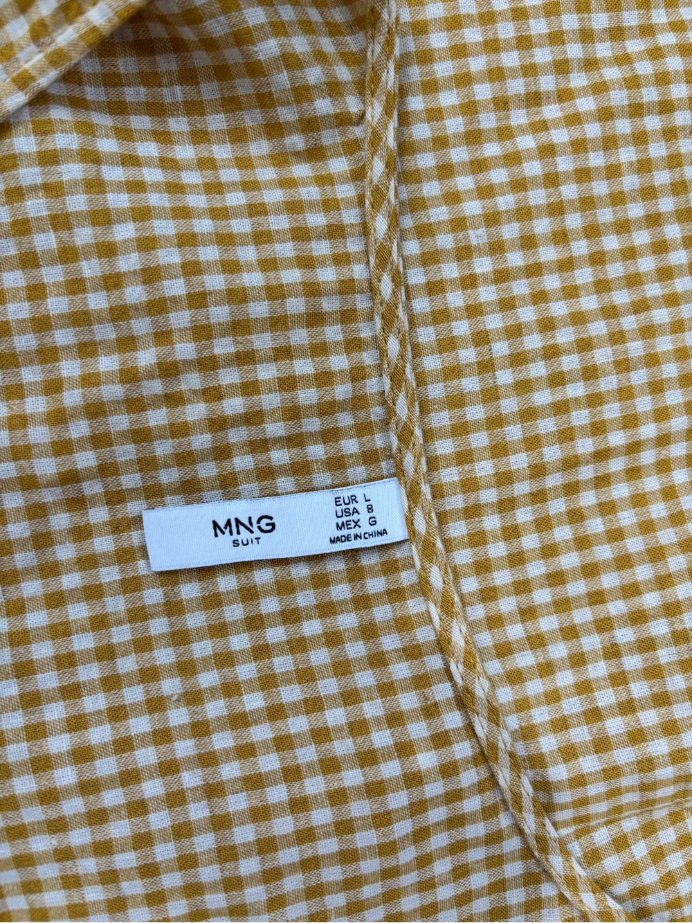 Mango lagenlook mustard gingham V-neck puff sleeve button up resort crop blouse - Picture 9 of 16